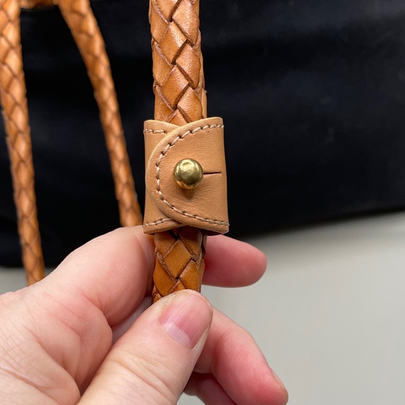 Brahmin Nylon Navy and Brown Braided Leather Shoulder Bag Brahmin Suede Interior - Picture 6 of 12